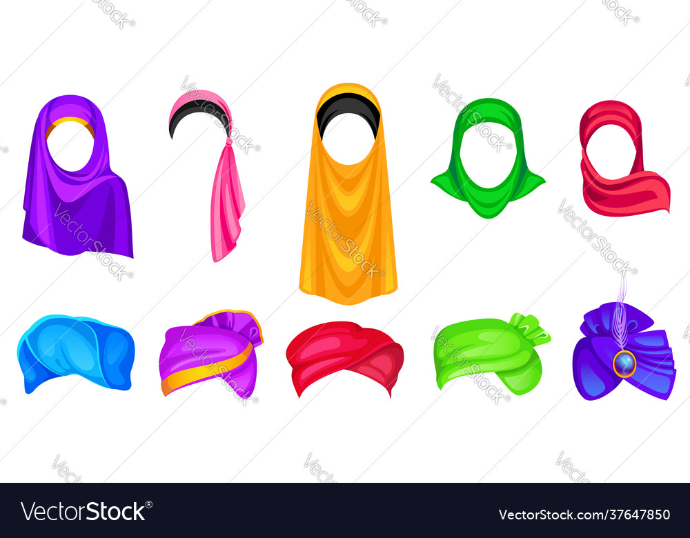 Set turban and hijab headwear for men and women vector image Set turban and hijab headwear for men and women