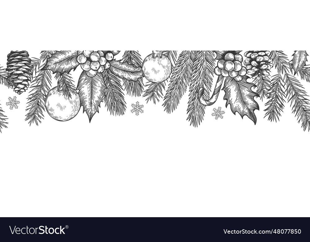 Xmas seamless green border horizontal banner