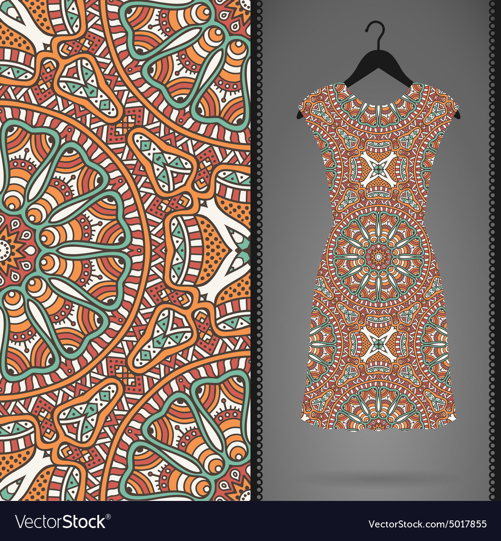 Card with dress and seamless pattern