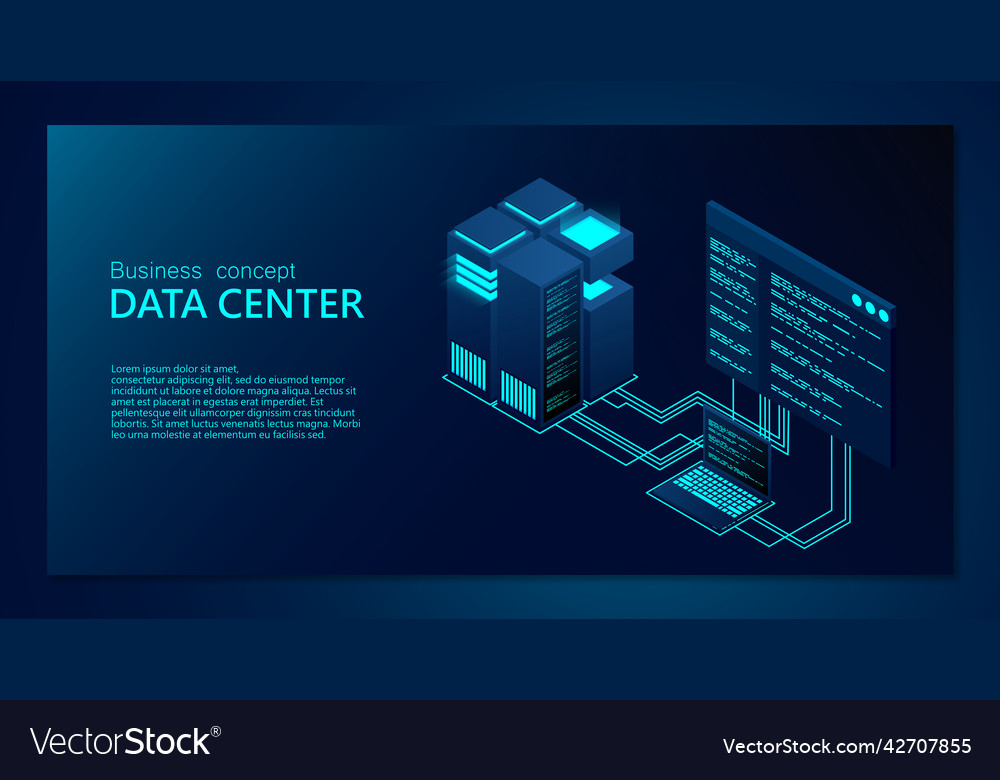 Concept of big data processing center isometric