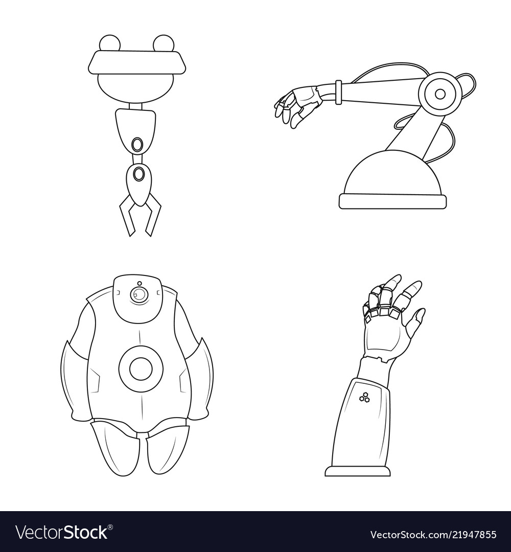 Isolated object of robot and factory sign set