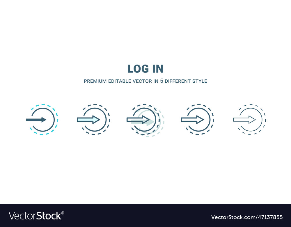 Log in icon 5 different style outline filled vector image Log in icon 5 different style outline filled
