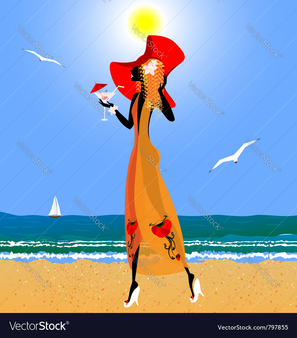 Red-haired girl on the beach