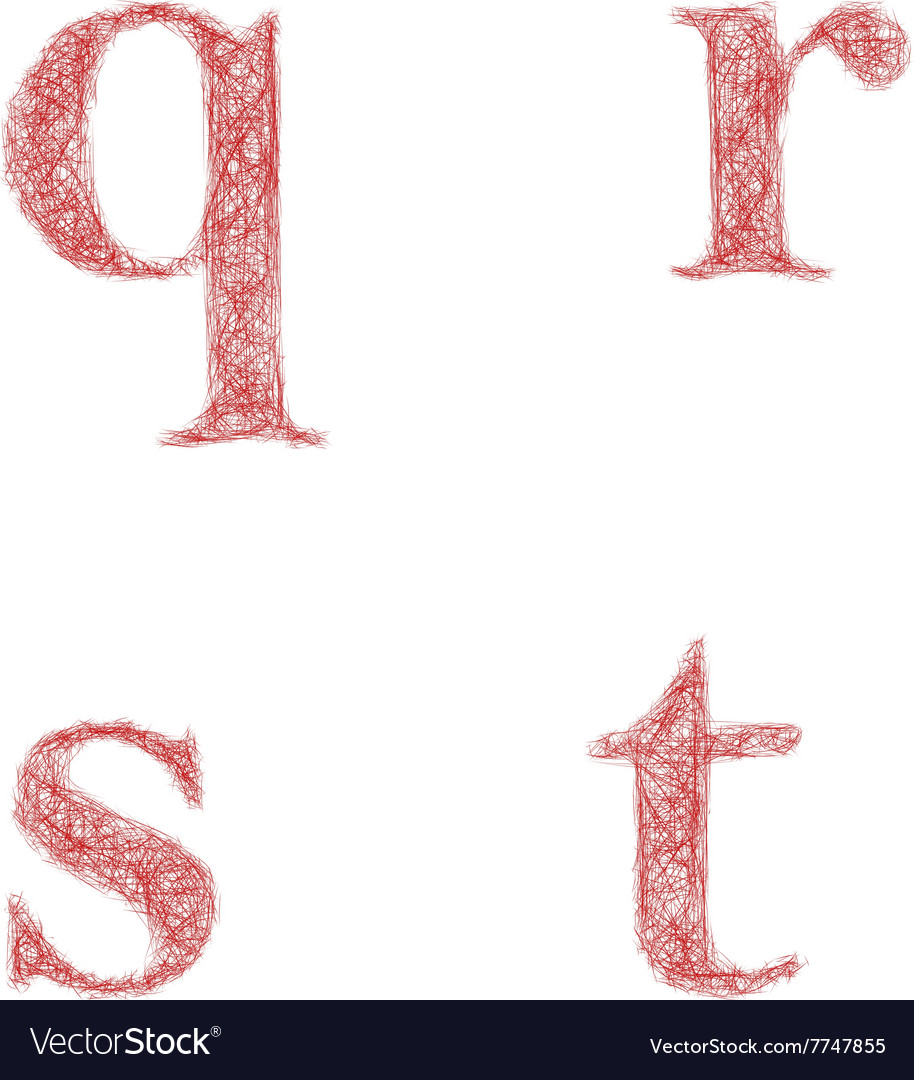 Red sketch font set - lowercase letters q r s t