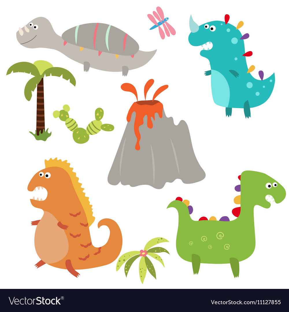 Set Funny Dinosaurs Royalty Free Vector Image - Vectorstock