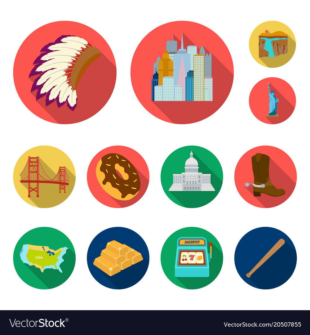 Usa country flat icons in set collection