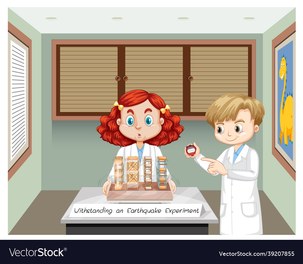 Withstanding earthquake experiment with scientist vector image Withstanding earthquake experiment with scientist