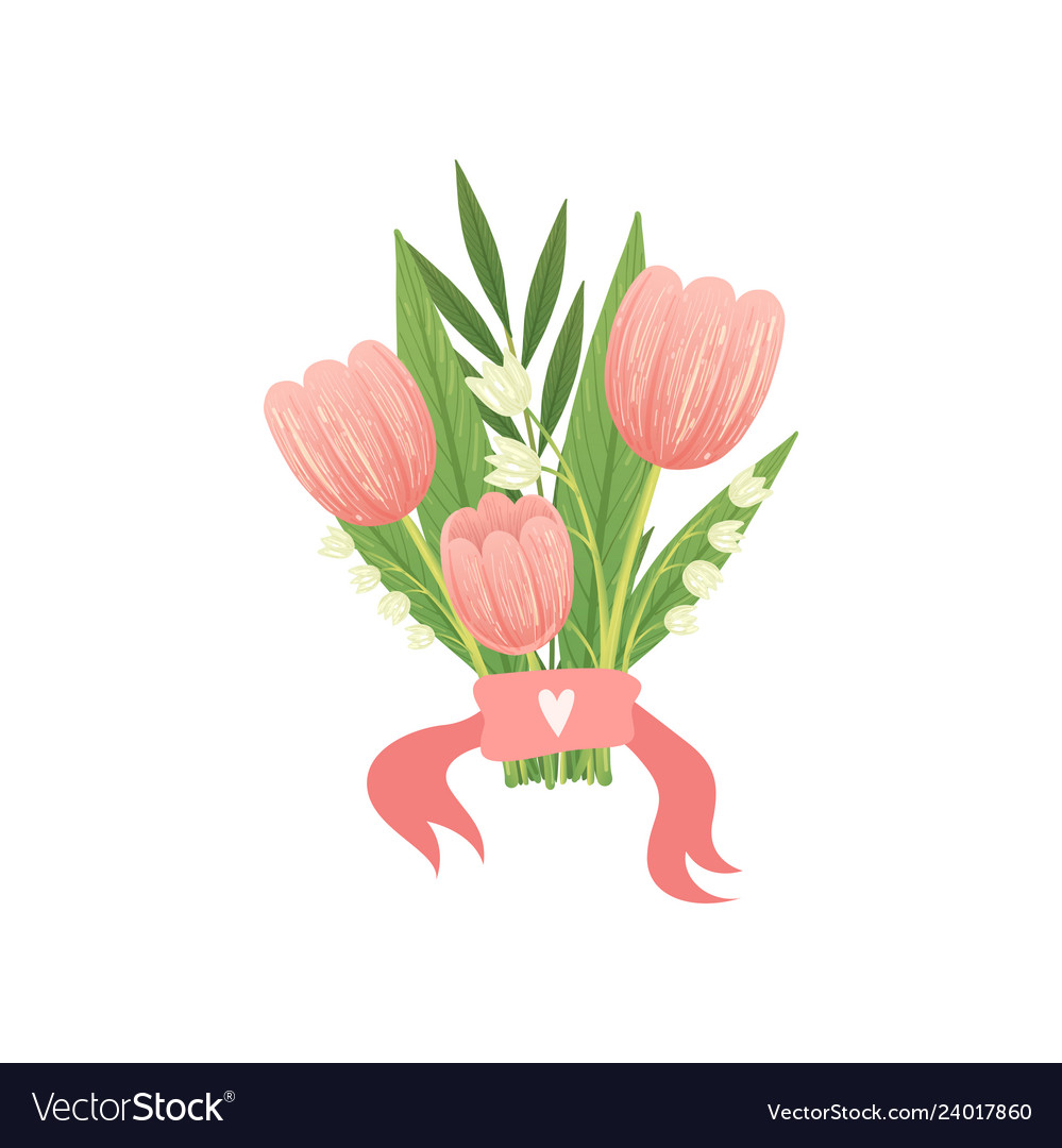 Bouquet of pink tulip flowers hello spring floral Vector Image Bouquet of pink tulip flowers hello spring floral