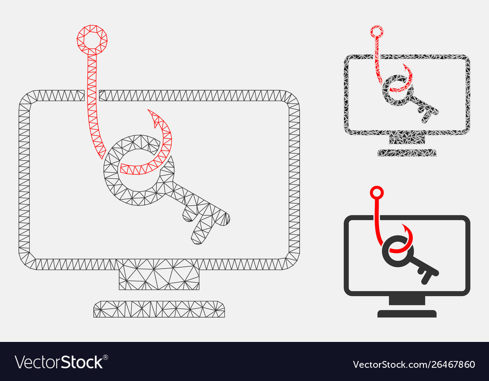 Computer key phishing mesh wire frame model vector image Computer key phishing mesh wire frame model