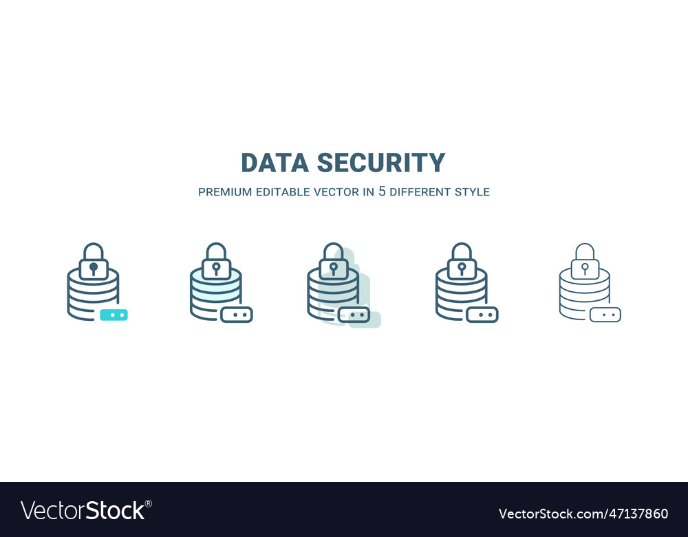 Data security icon in 5 different style outline vector image Data security icon in 5 different style outline