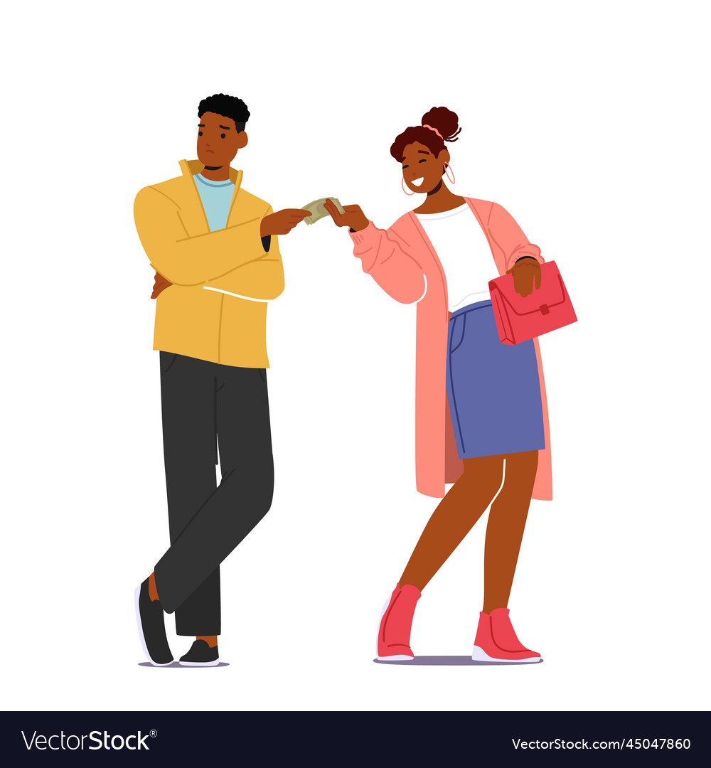 Dissatisfied husband gives salary to his wife man Vector Image