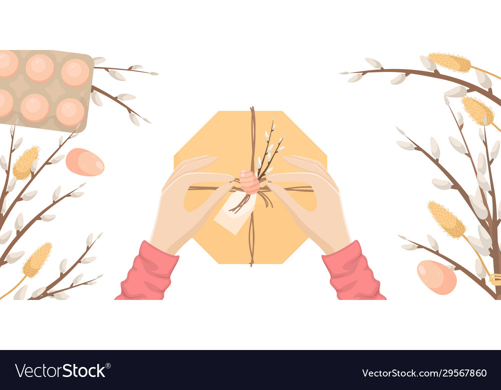 Easter template with space for text flat lay