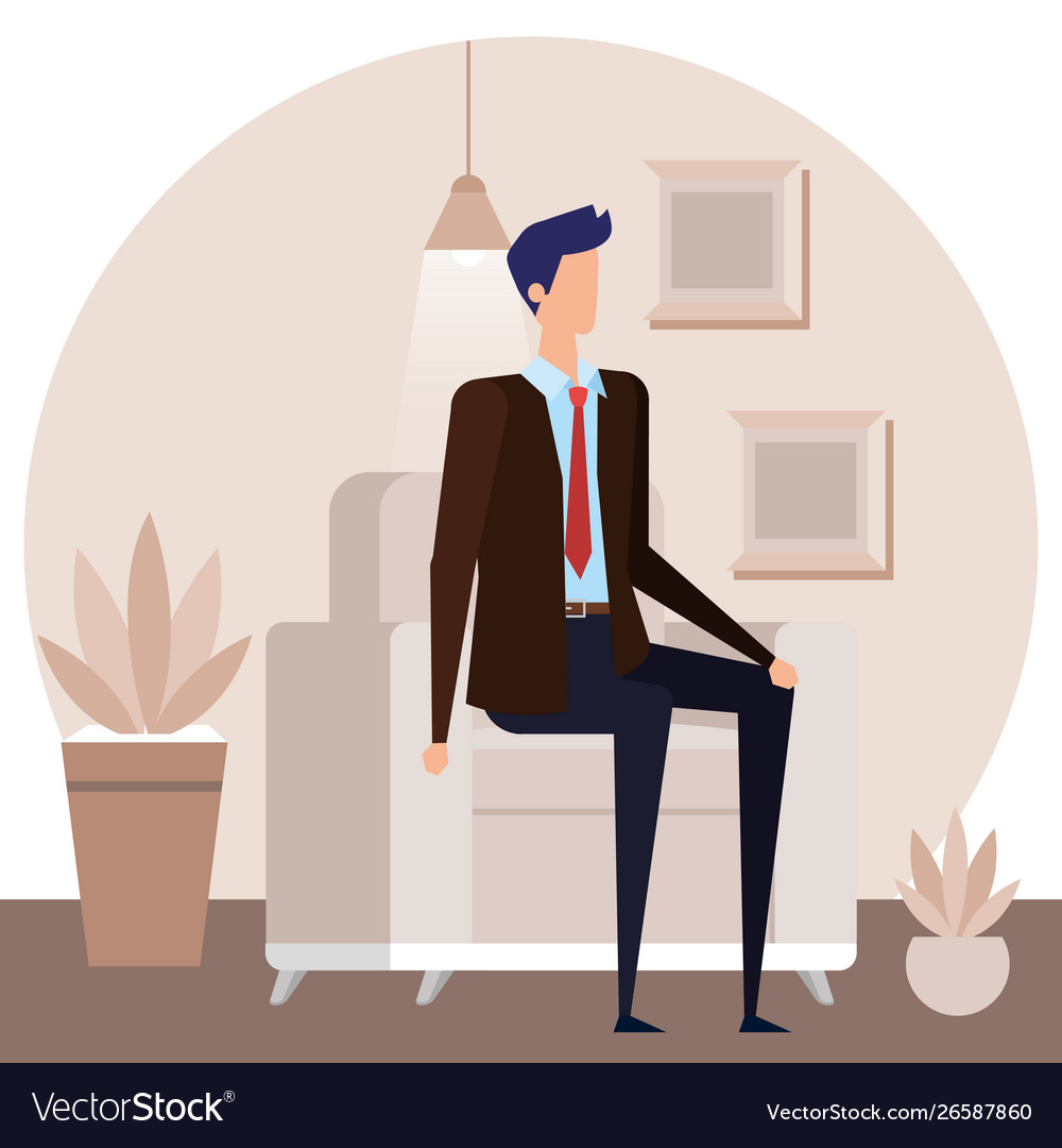 Elegant businessman worker in livingroom