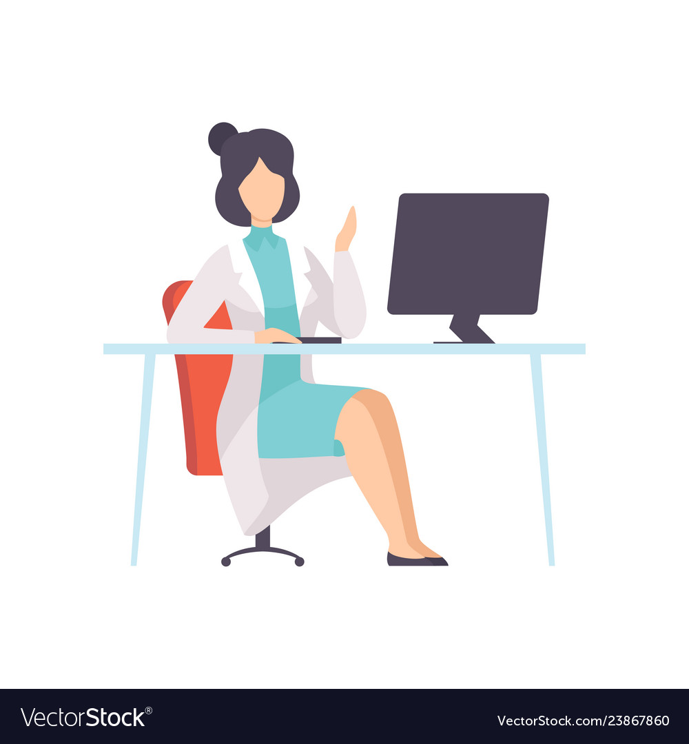 Female doctor character working at desk with Vector Image