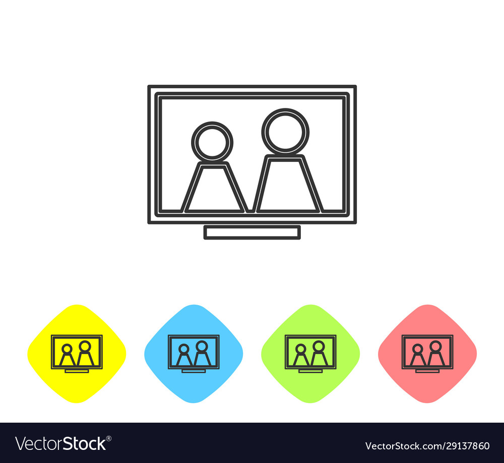 Grey line picture frame on table icon isolated