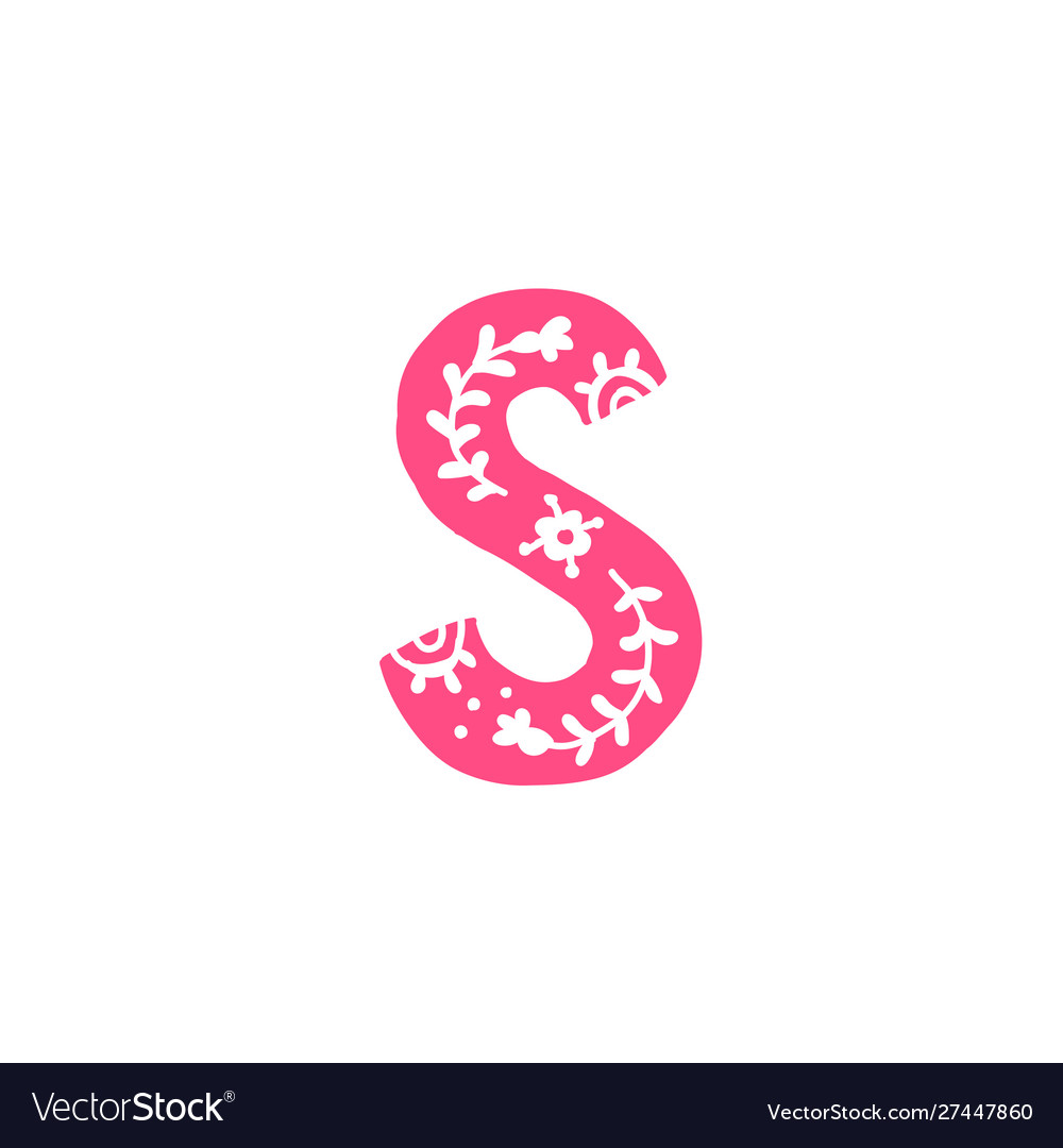 Letter s pink with ornament applique