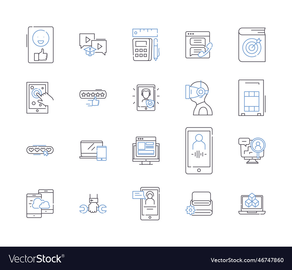 Machine learning outline icons collection vector image Machine learning outline icons collection
