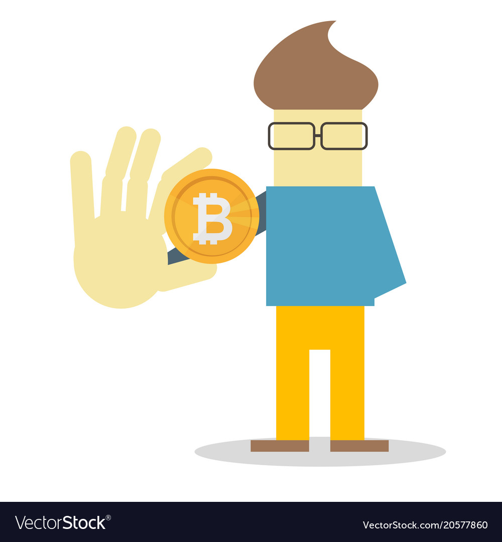 Man hold bitcoin coin money flat cartoon