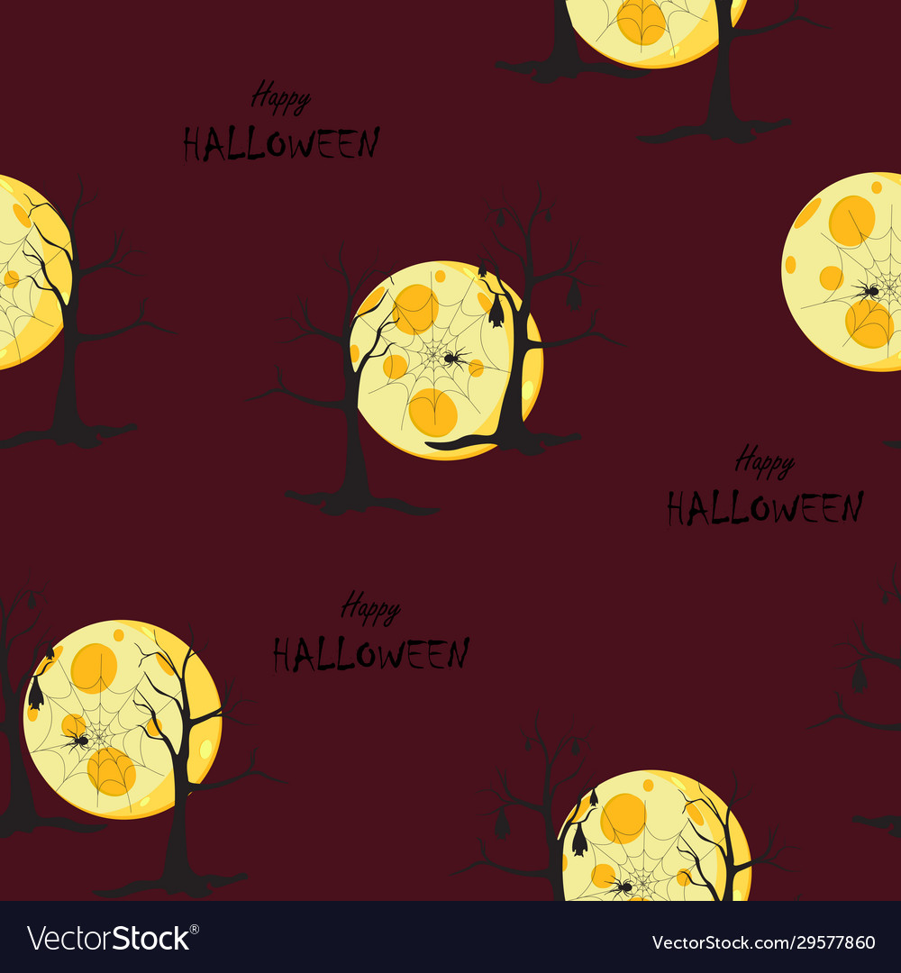 Scary night halloween pattern on dark red vector image Scary night halloween pattern on dark red