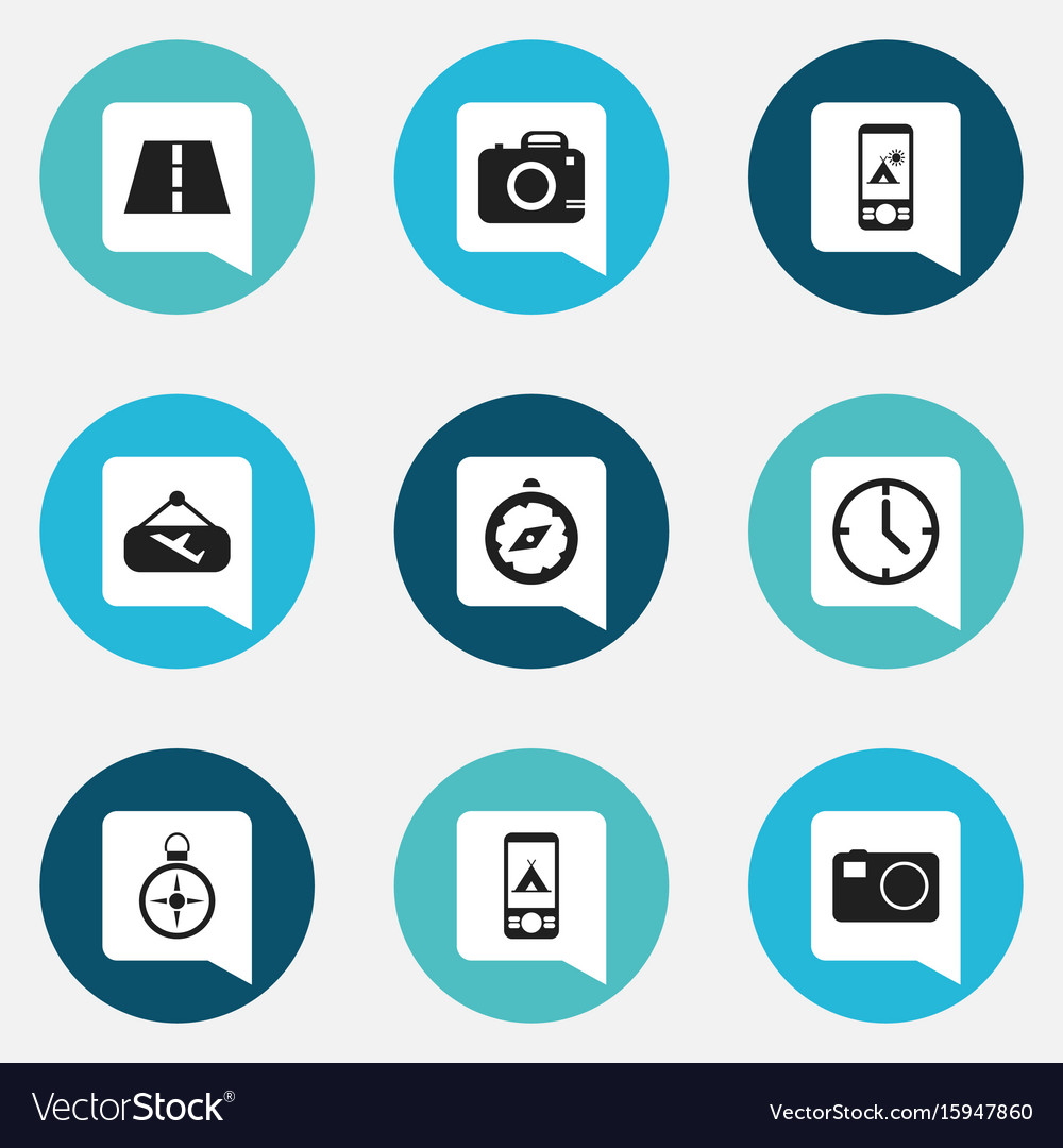 Set of 9 editable travel icons includes symbols