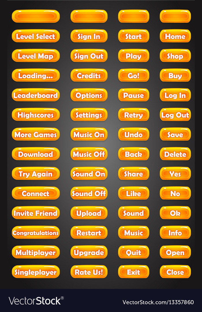 Set of text game buttons in cartoon style