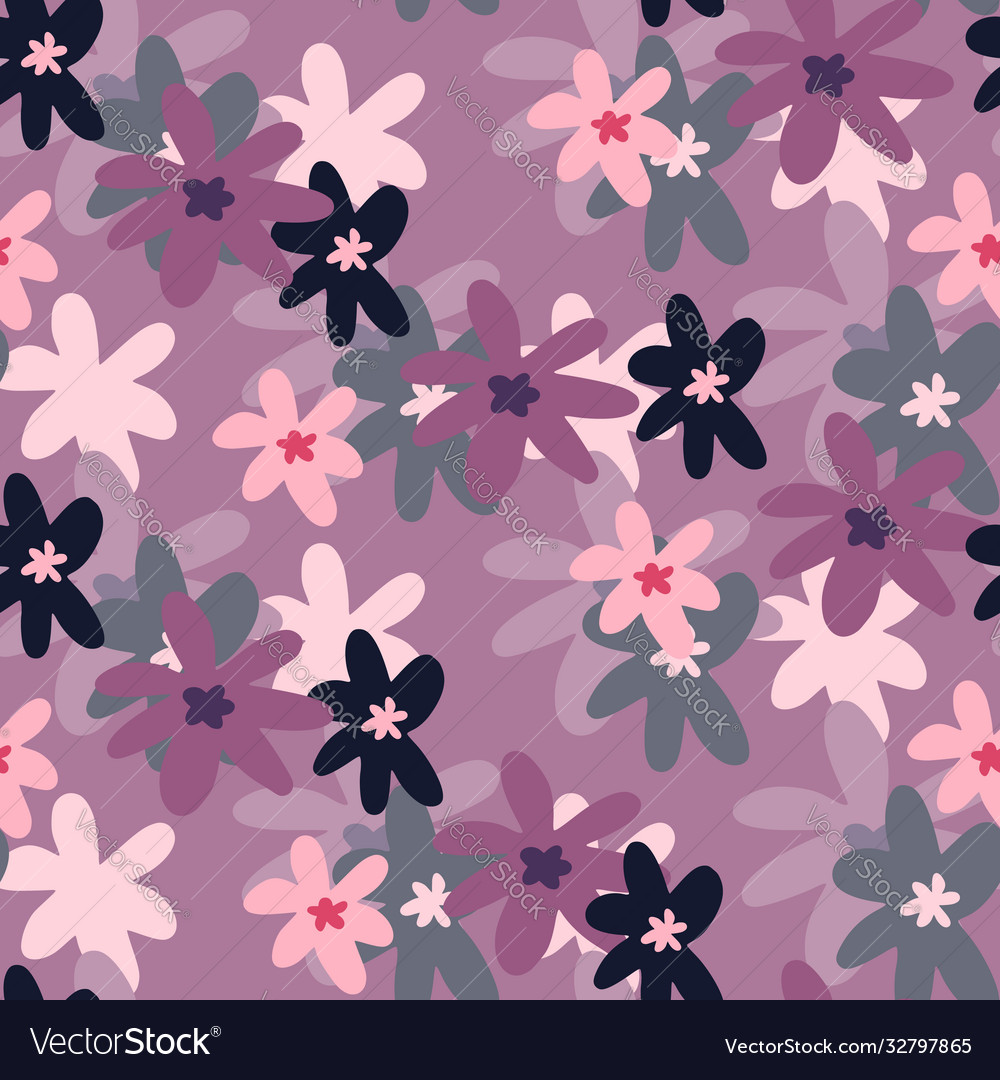 Chamomile flowers random seamless pattern purple