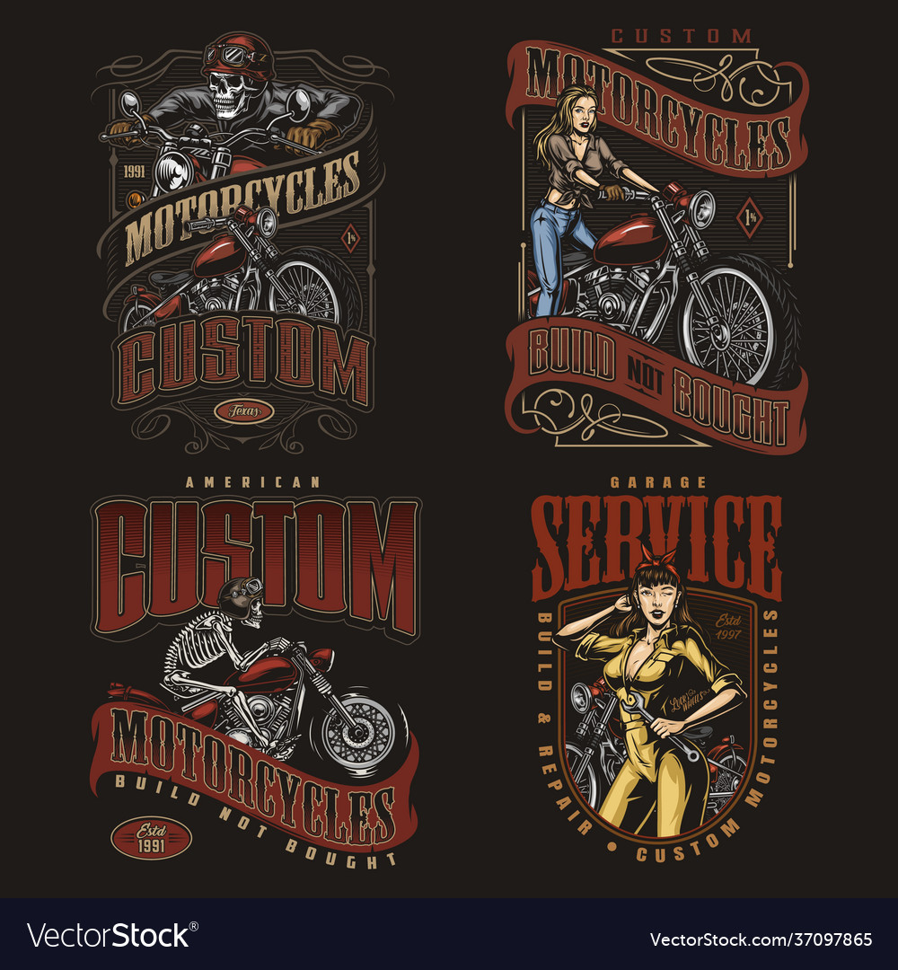 Custom motorcycle vintage prints Royalty Free Vector Image