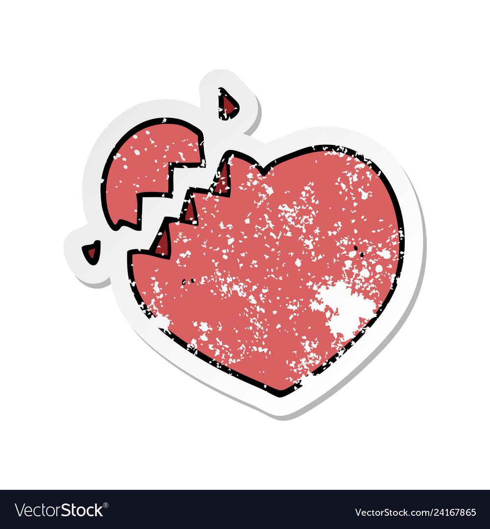 Distressed sticker of a cartoon broken heart