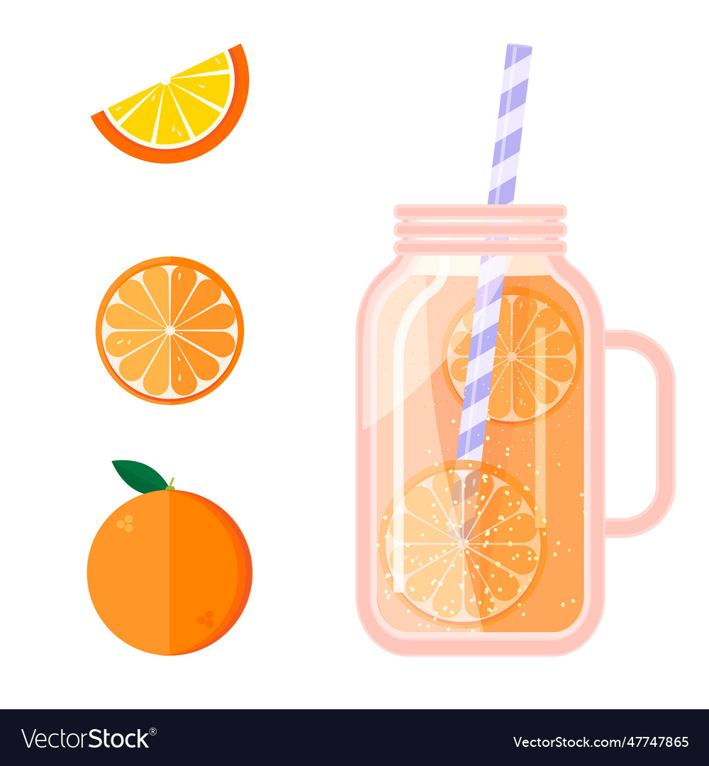 Fruit juice in a transparent glass jar straw tube Vector Image