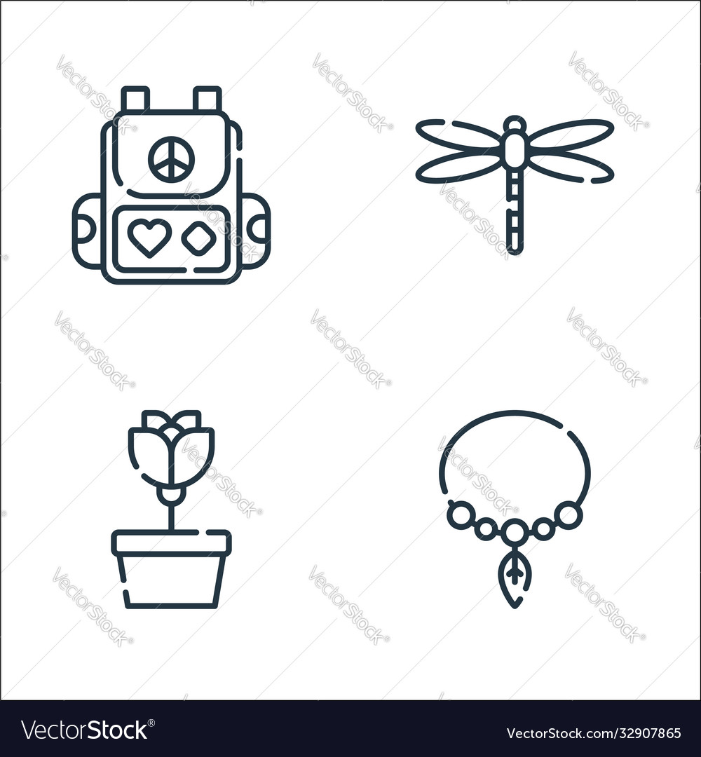 Hippies line icons linear set quality vector image Hippies line icons linear set quality