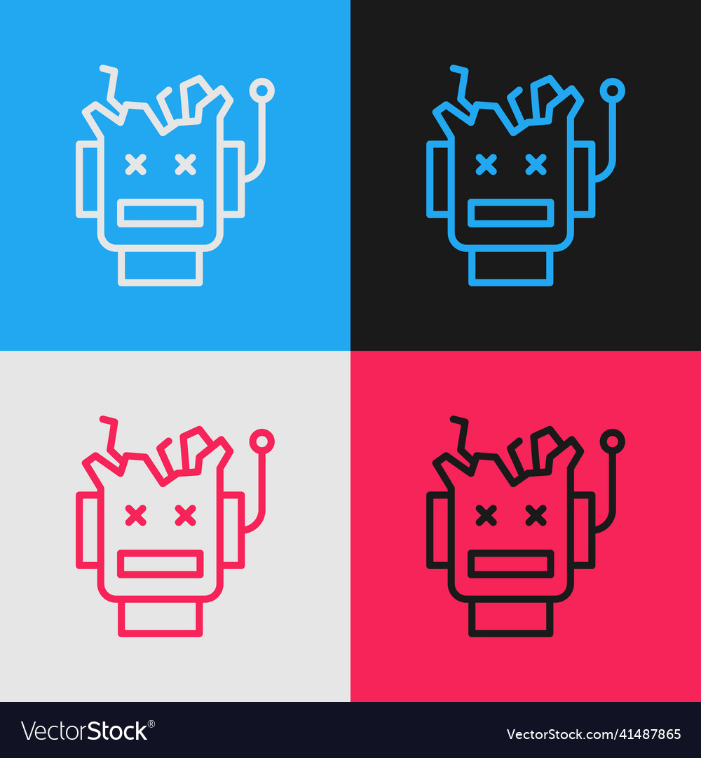 Pop art line broken robot icon isolated on color vector image Pop art line broken robot icon isolated on color