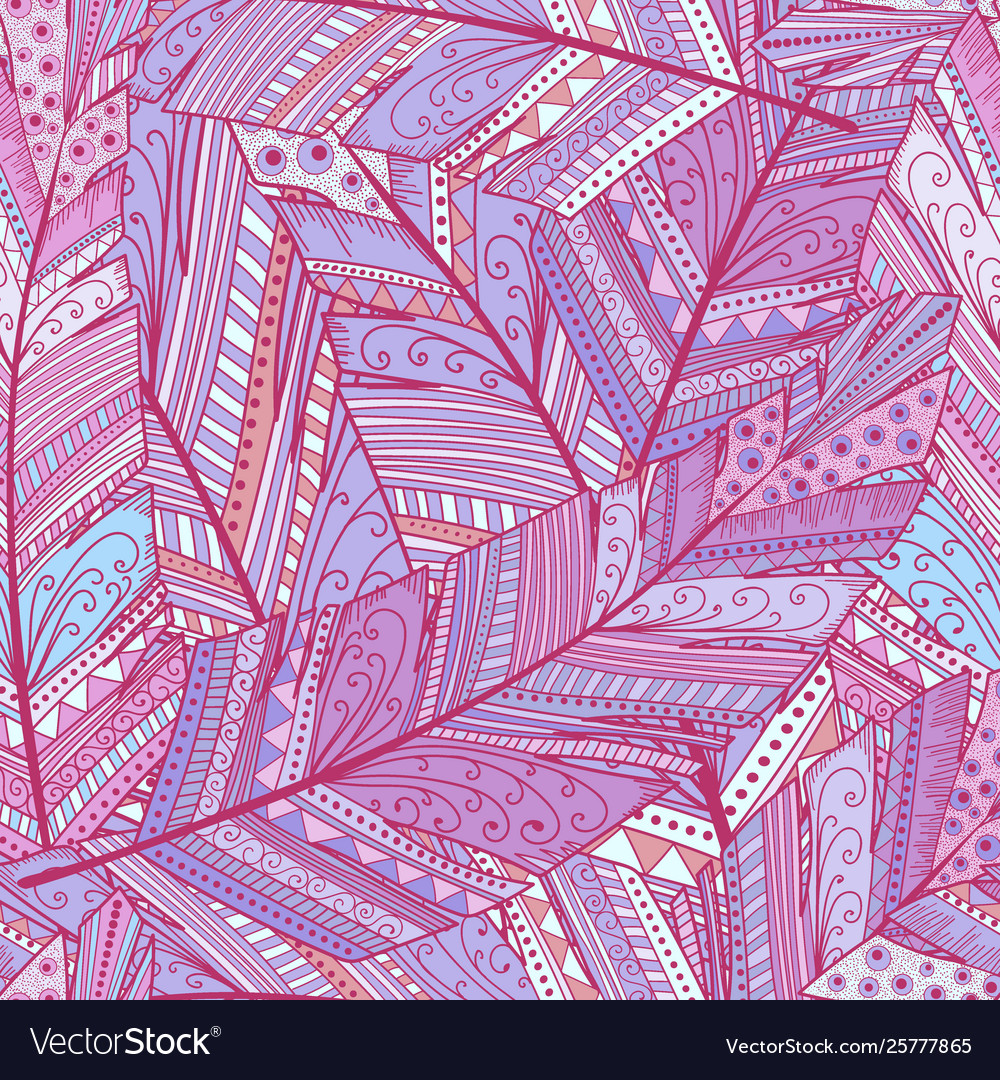Seamless pattern with abstract featherhand draw
