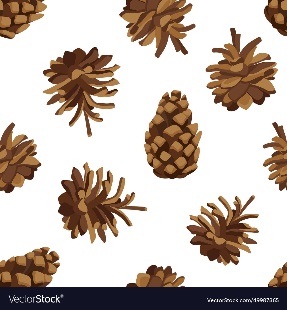 Seamless pattern with various pinecones isolated