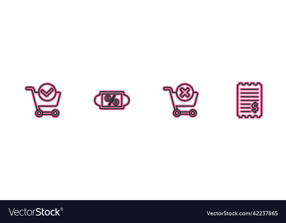 Set line shopping cart with check mark remove
