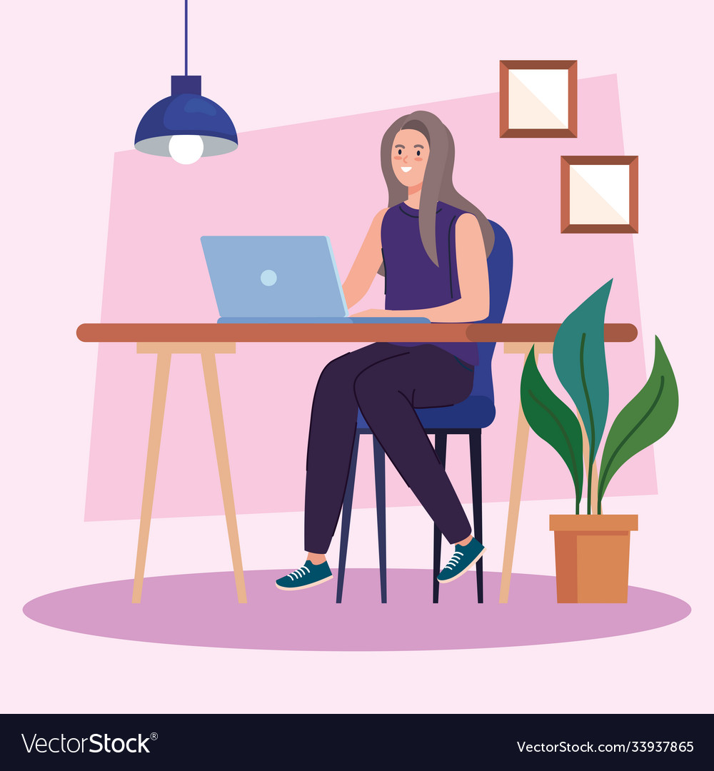 Young woman using laptop on desk working online