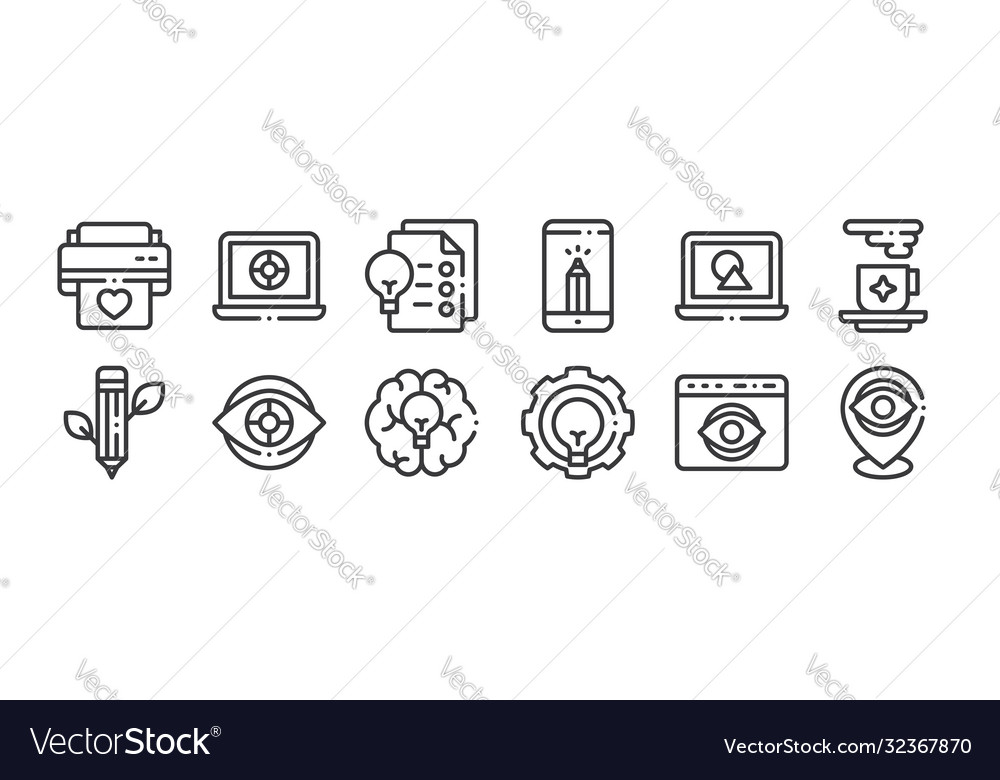 12 set linear design thinking icons thin vector image 12 set linear design thinking icons thin
