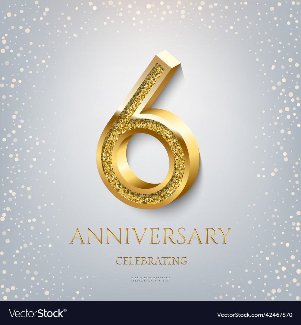 6th anniversary celebrating golden text Royalty Free Vector