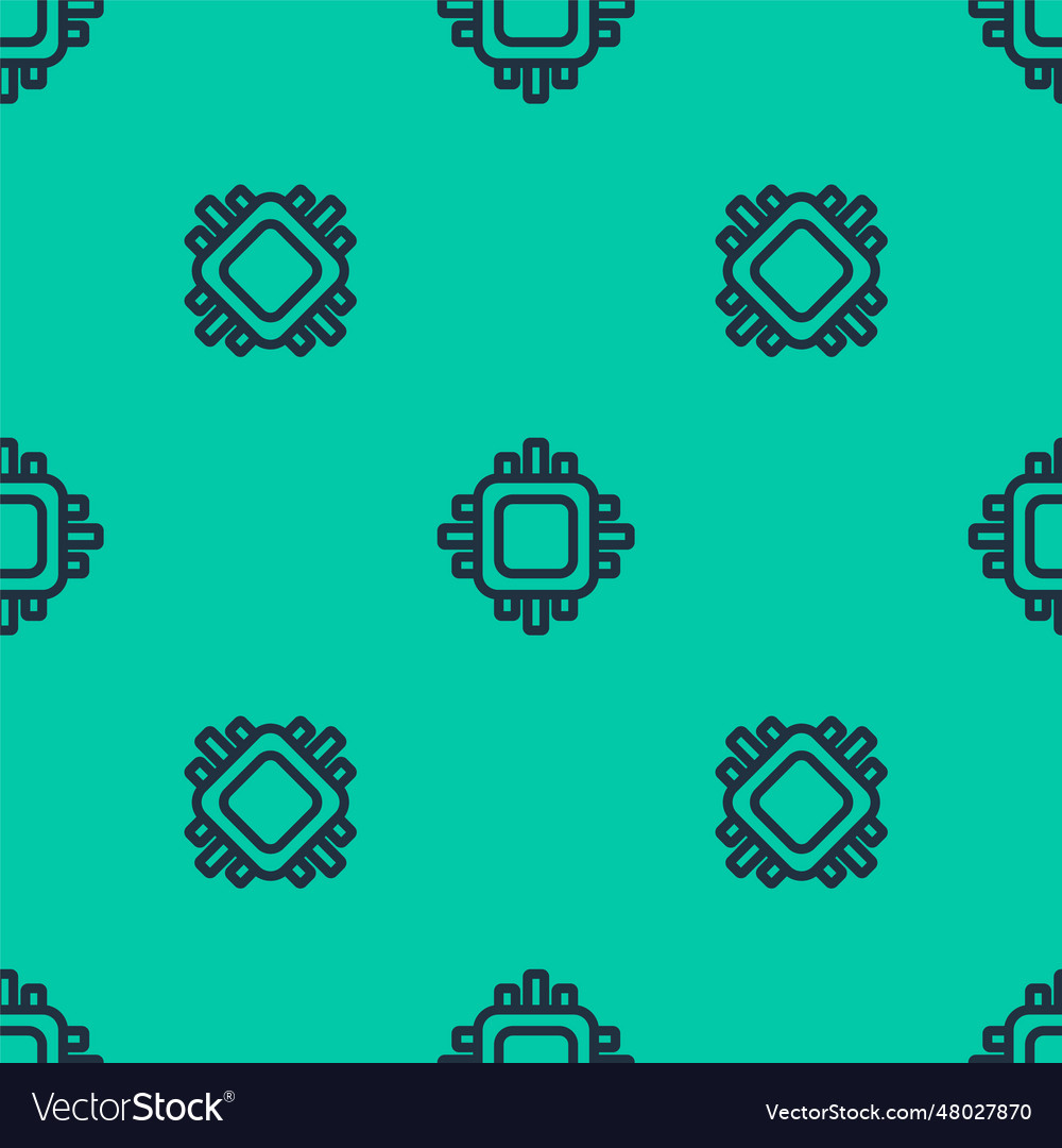 Blue line computer processor with microcircuits vector image Blue line computer processor with microcircuits