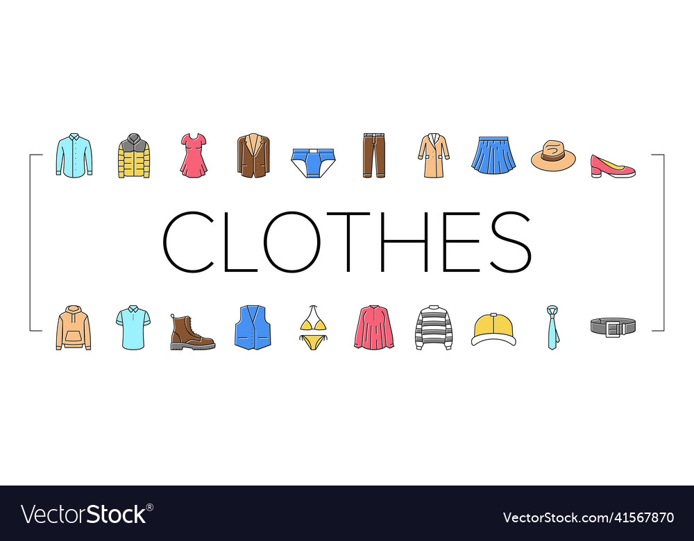 Clothes and wearing accessories icons set