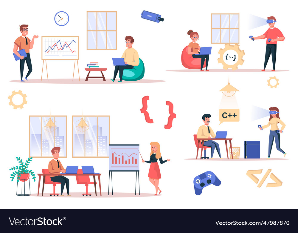 Game developer working isolated elements set