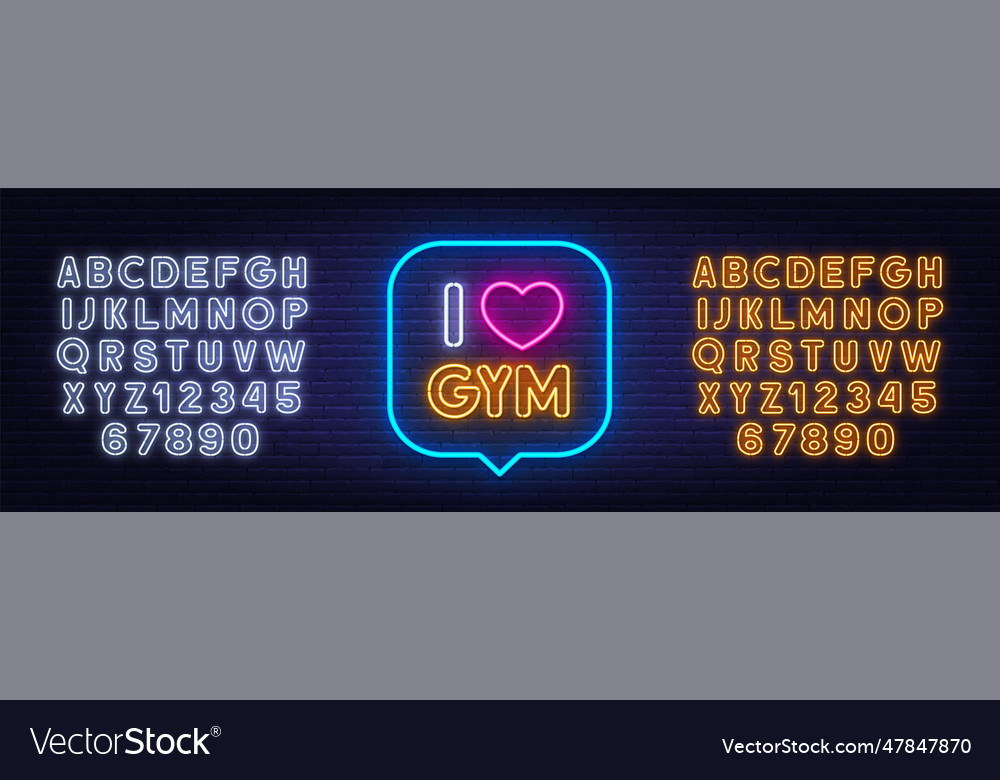 I love gym neon sign in the speech bubble on brick