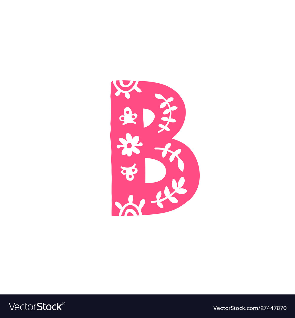 Letter B Pink Letter With Ornament Applique Vector Image