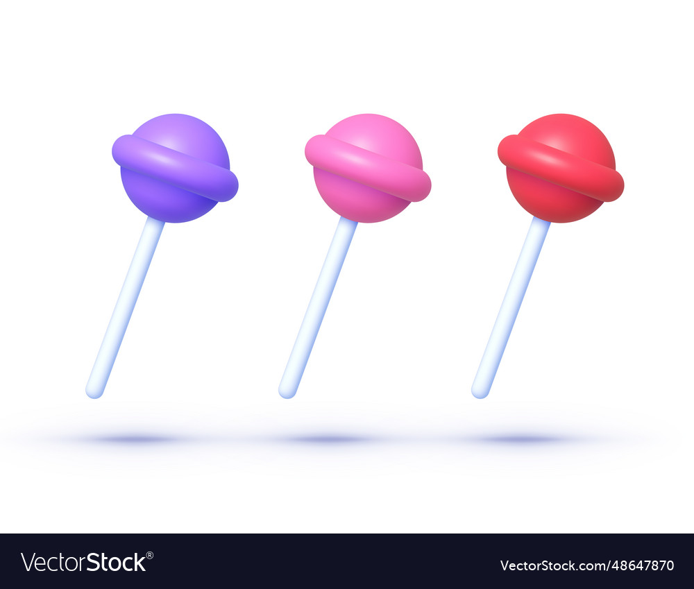 Realistic sweet lollipop set 3d round