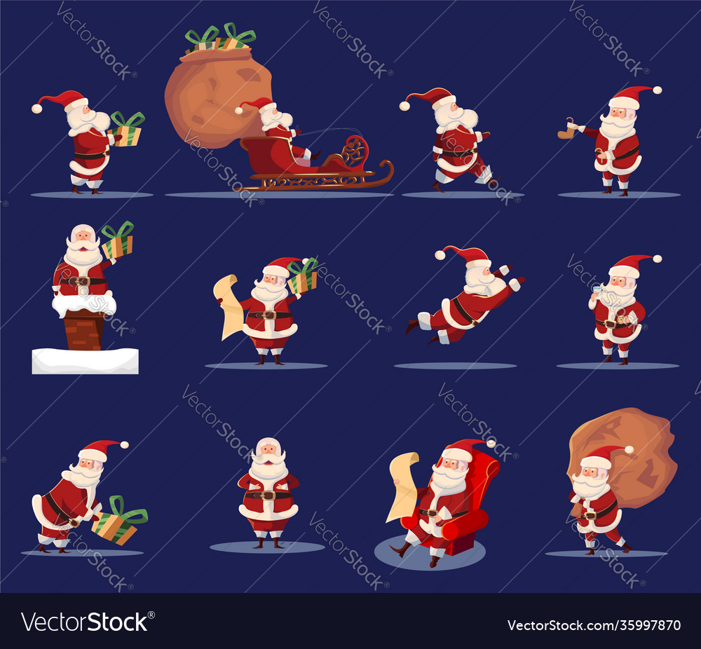 Santa claus funny caroon character icon set