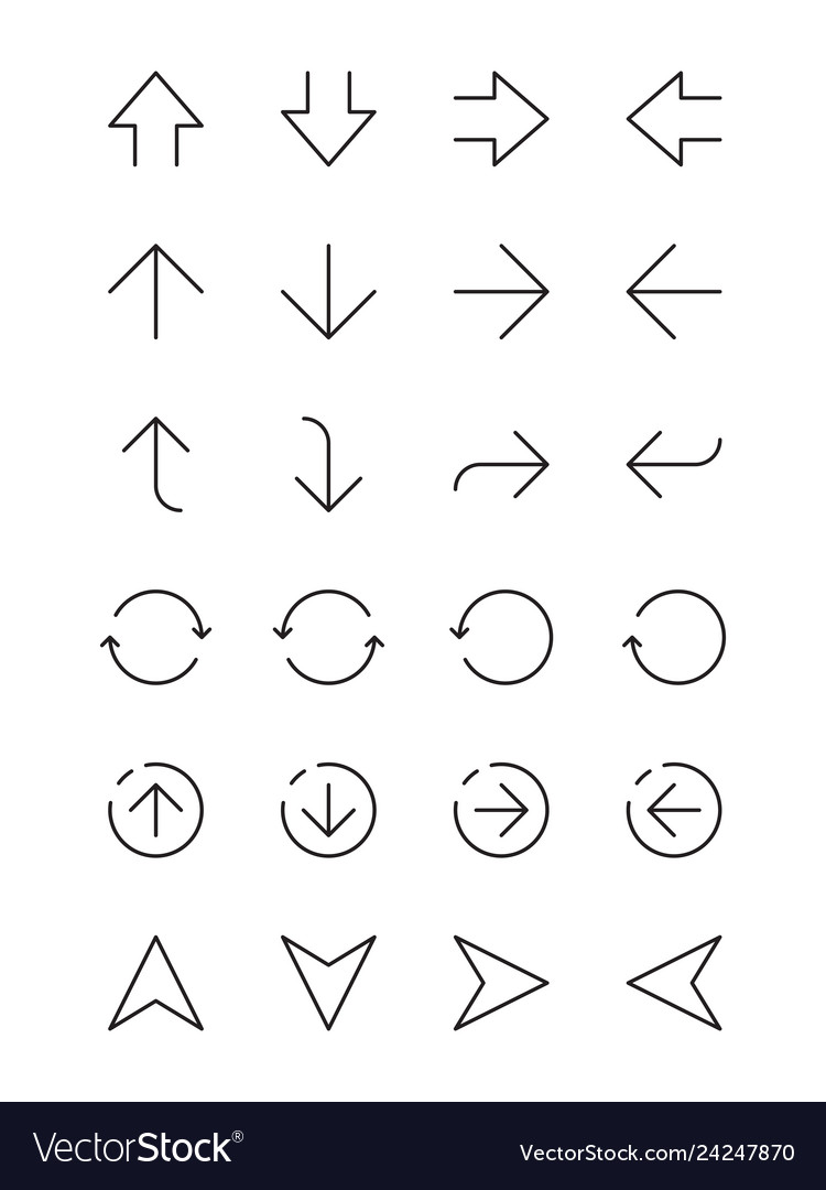 Simple arrows ui interface navigation thin line vector image Simple arrows ui interface navigation thin line