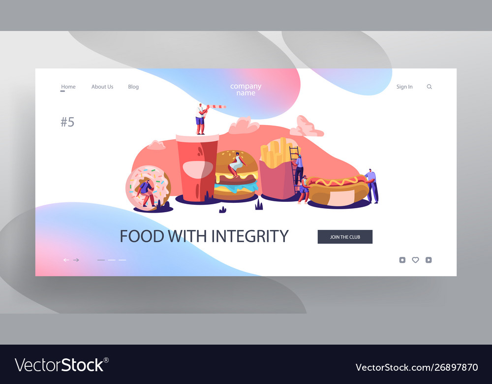 Tiny characters interacting with fastfood huge vector image Tiny characters interacting with fastfood huge