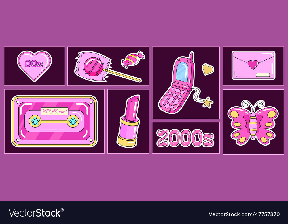 Trendy y2k group of nostalgic retro objects 2000s