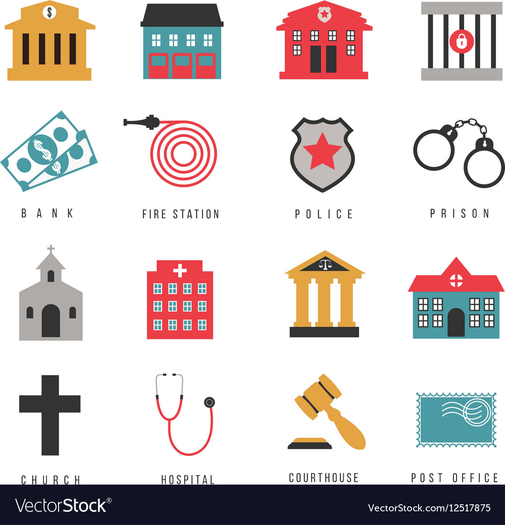 City government hall signs and buildings flat Vector Image