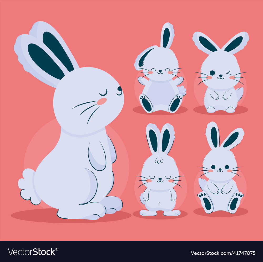 Five blue bunnies Royalty Free Vector Image - VectorStock