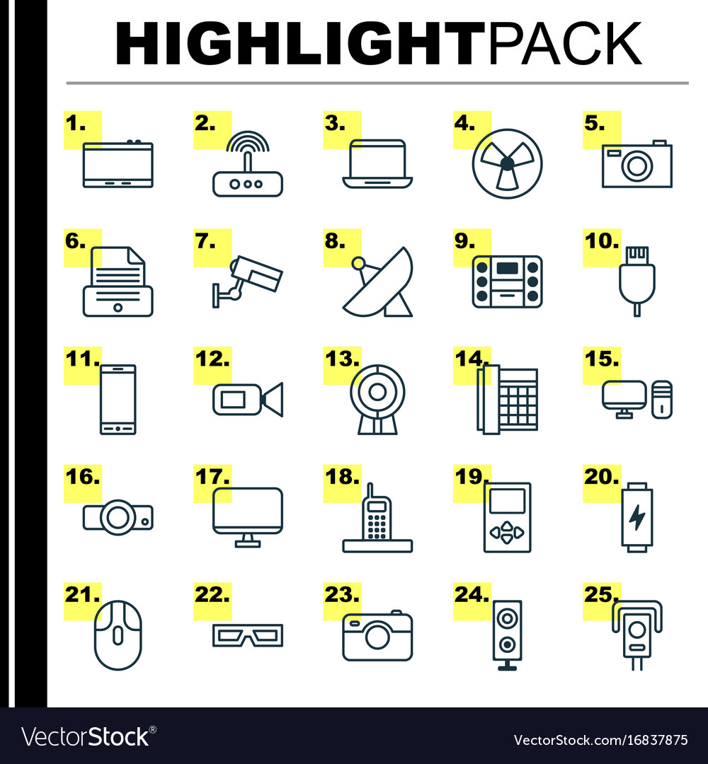 Hardware icons set collection of broadcast